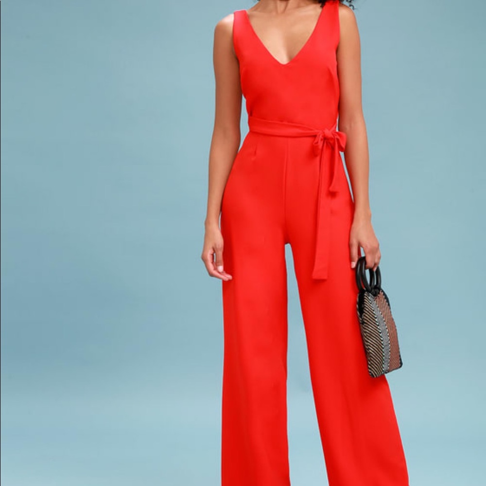 SCREEN PLAY RED TIE-BACK JUMPSUIT